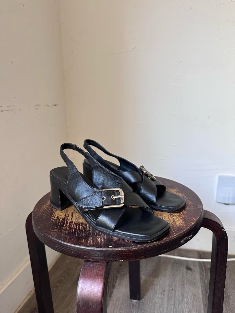Rachel Comey Black Leather Buckle Slingback Heels - Women